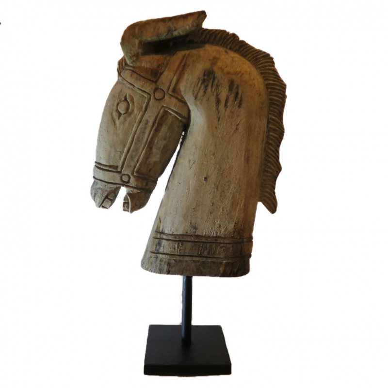 HORSE HEAD ON STAND ANTIK NATURAL       - STATUES